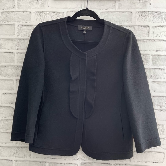 Talbots Wool Ruffle Blazer Jacket BLACK Size 8  #E126 - Picture 2 of 7